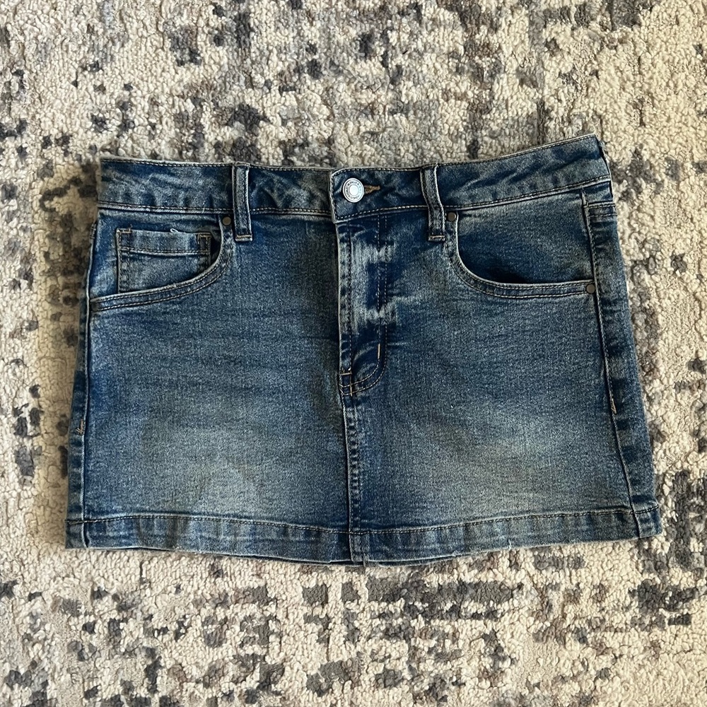 Indigo Rising Dark Wash Denim Skirt with Contrast Stitching